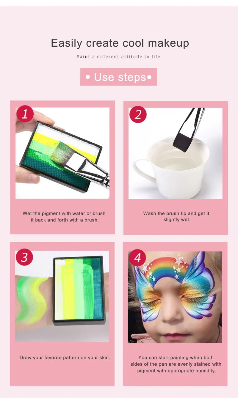50g Facial and Body Paint Palette,Non-Toxic Rainbow Water-Soluble Body Paint for Rainbow Festival,Cosplay,Party,Art,Stage Makeup