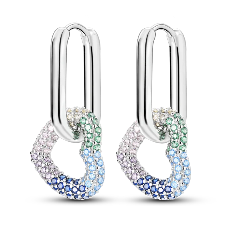 Genuine 925 Sterling Silver Love Feather Earrings Fit Original Charms Hoop For Women Girls Stud Earring Fine Jewelry Gifts