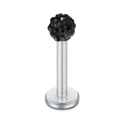 WKOUD 16G Stainless Steel Lip Labret Piercing Crystal Ball Monroe Lip Stud Helix Tragus Conch Piercing Cartilage Earrings Black