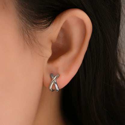 Criss-cross Gold Silver Colors Tiny HuggieHoop Earrings for Women Mini Small Ear Buckle Cartilage Piercing Earrings Punk Jewelry