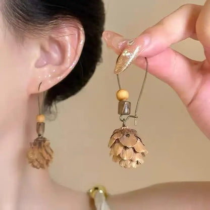 1Pair Vintage Wooden Plant Earring For Women Creative Natural Plant Dried Fruits Drop Earrings Ethnic Jewelry