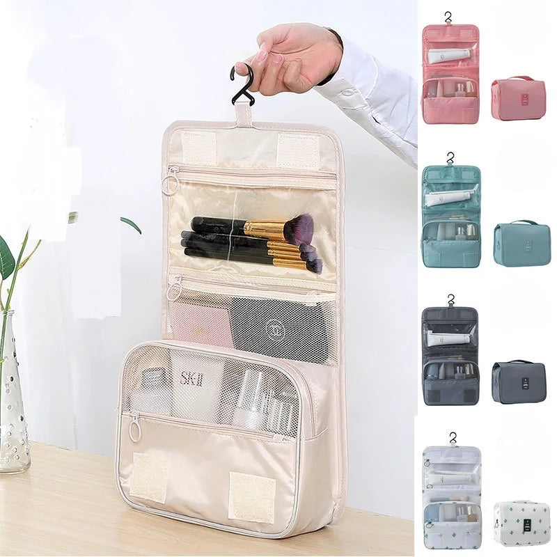 Travel Hanging Makeup Bag Large Capacity Portable Hand-held Storage Wash Bag with Simple Hook for Cosmetic Organization