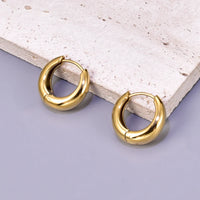 E137 European and American minimalist smooth geometric oval retro cool style earrings plated with 18K gold