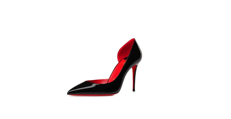 Elegant Hollow Women's High Heels 2026 Luxury Brand Black Pointed Toe Pumps Red Shiny Bottoms Sexy Fashion Ladies Shoes Women