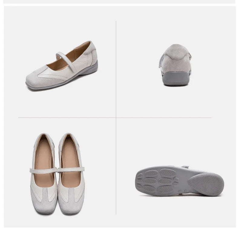 DRKANOL 2026 Women Genuine Leather Flat Shoes Summer Shallow Sheepskin Hook And Loop Casual Loafers Ladies Low Heel Single Shoes