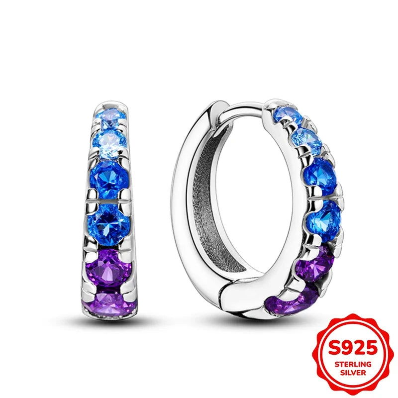 Original 925 Sterling Silver Blue Zirconium Butterfly Earrings Colored Hoop Earring Women Female Party Fine Earring Jewelry Gift