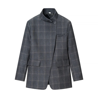 HH Women Fashion Plaid Blazer Coat Stand Collar Long Sleeve Jacket 2026 Spring Trend Casual Office Lady Chic Outerwear