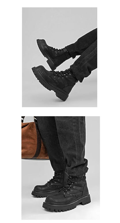 Men's boots 2025 autumn retro British style black workwear boots casual short boots versatile thick soled motorcycle boots