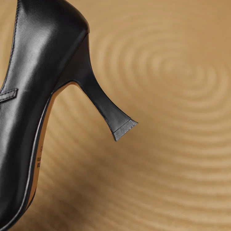 NEW Spring/Autumn Women Pumps Genuine Leather Shoes for Women Pointed Toe Thin Heel Shoes Shallow Buckle Strap Mary Janes Shoes