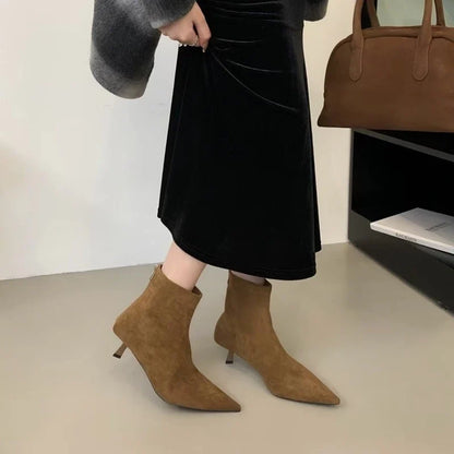 SUOJIALUN 2024 Winter New Brand Women Short Boots Fashion Pointed Toe Ladies Elegant Ankle Boots Thin High Heel Dress Pumps Shoe