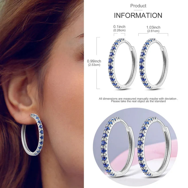 925 Sterling Silver Hoop Earring For Woman Night Sky Blue Purple Gemstone Original Earrings Fashion Jewelry Gift