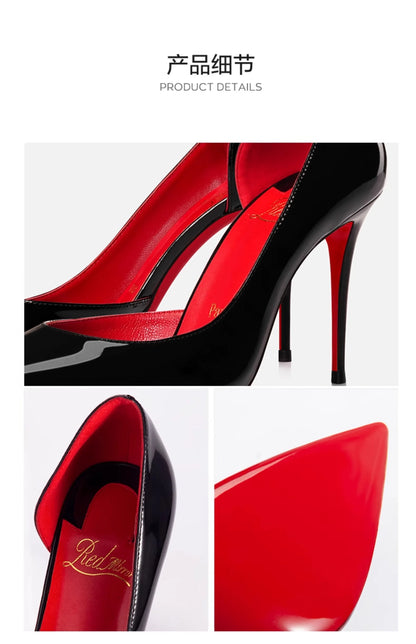Elegant Hollow Women's High Heels 2026 Luxury Brand Black Pointed Toe Pumps Red Shiny Bottoms Sexy Fashion Ladies Shoes Women