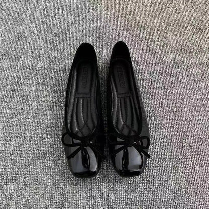 2026 New Women's Patent Leather Bow Ballet Flats, Square Toe Soft Sole Slip-on Casual Shoes for Spring Summer