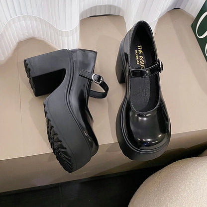 Black Super High Heels Mary Jane Shoes Women 2026 Goth Chunky Platform Pumps Woman Plus Size Ankle Buckle Party Lolita Shoes 42