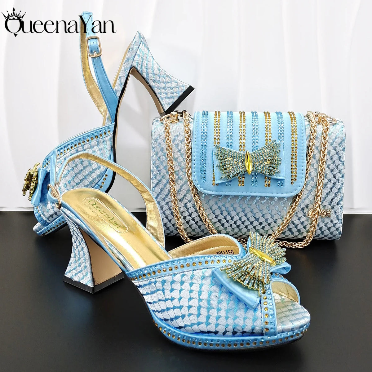 QueenaYan 2026 New Italian Pumps and Bag To Party  INS Style Open-Toe Rhinestone Elegant High Heels for Women Party