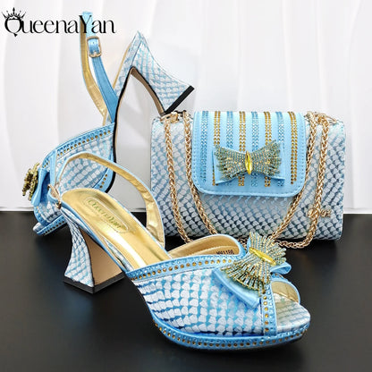 QueenaYan 2026 New Italian Pumps and Bag To Party  INS Style Open-Toe Rhinestone Elegant High Heels for Women Party