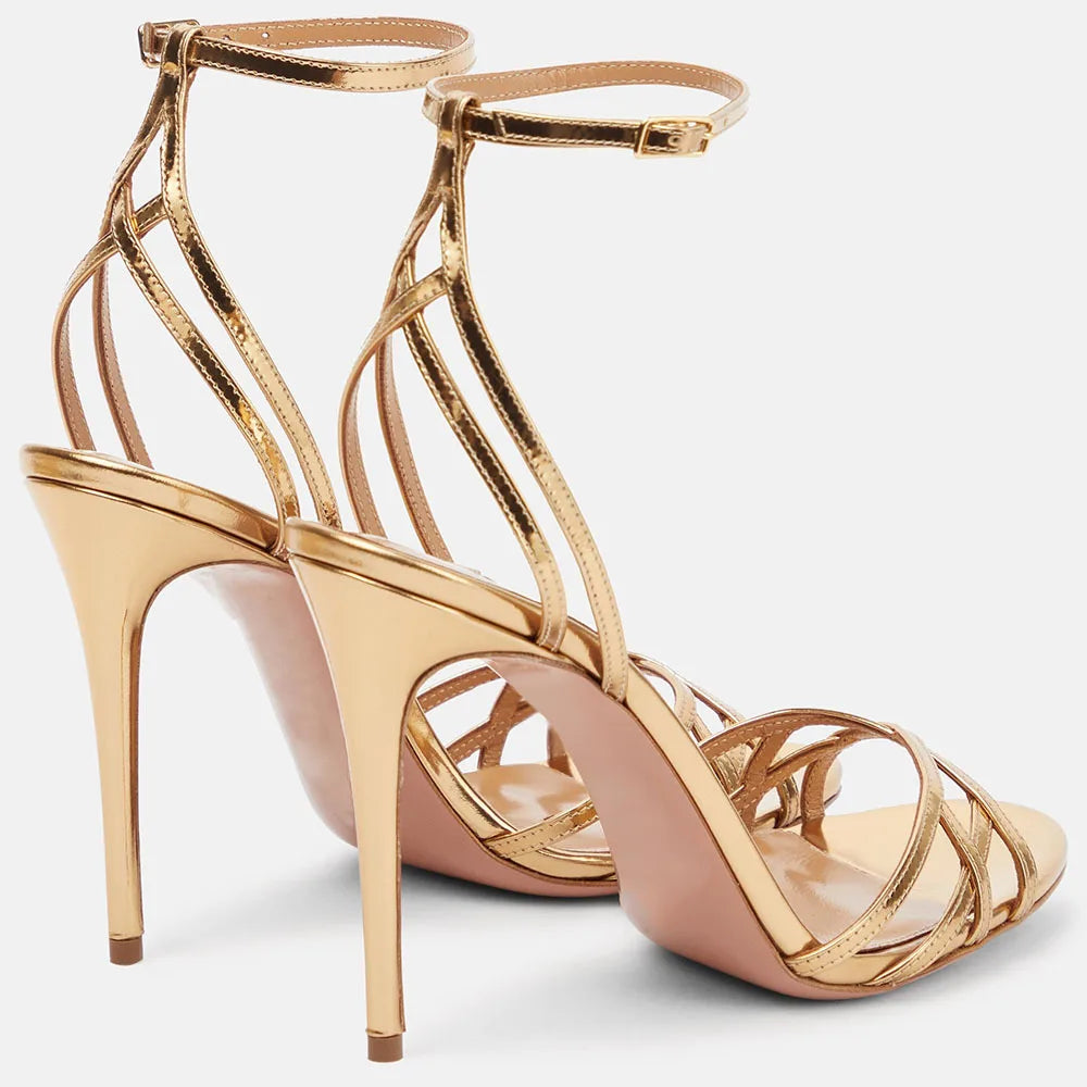 New 2026 Summer Women's Patent Leather Sandals Round Toe Open-toe Stiletto Sexy Ladies Sandals Thin High-heeled Banquet Dress
