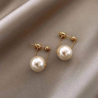 Exquisite Fashion Gold Color Stainless Steel Pearl Drop Dangle Earrings for Women Charm Party Korea Earring Jewelry Colorfast