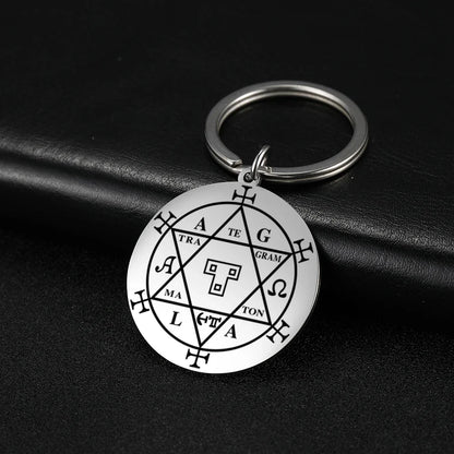 Dawapara Protection Secret Seal of Solomon Pendant Keychain Witchcraft Hexagram Wealth Fortune Amulet Stainless Steel Jewelry