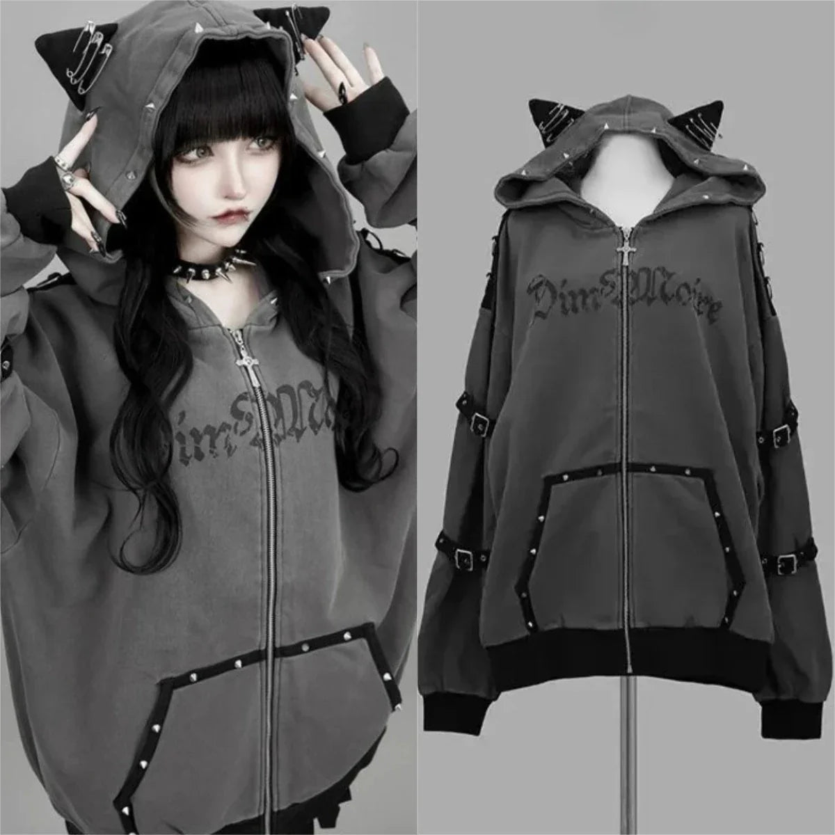Japanese Sweet Coats Y2K Clothing Hoodie Women Tops Autumn and Winter Color Match Splicing with Thick Velvet Cardigan Jackets