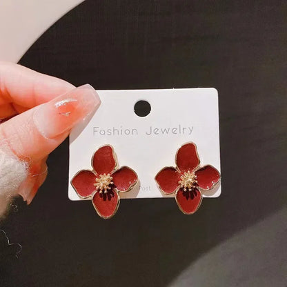 New Fashion Sweet Design Spring/Summer Blue Pink Enamel Flower Light Luxury High End Earrings Party Gifts for Women Jewelry