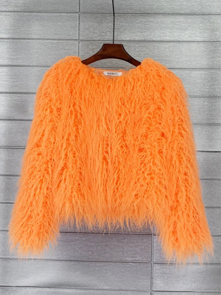 Colorful Warm Faux Women Fur Coat  Black White Pink Plush Coat Female Jacket Fur Autumn Winter Shaggy Outerwear High Street 2025