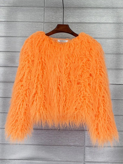 Colorful Warm Faux Women Fur Coat  Black White Pink Plush Coat Female Jacket Fur Autumn Winter Shaggy Outerwear High Street 2025