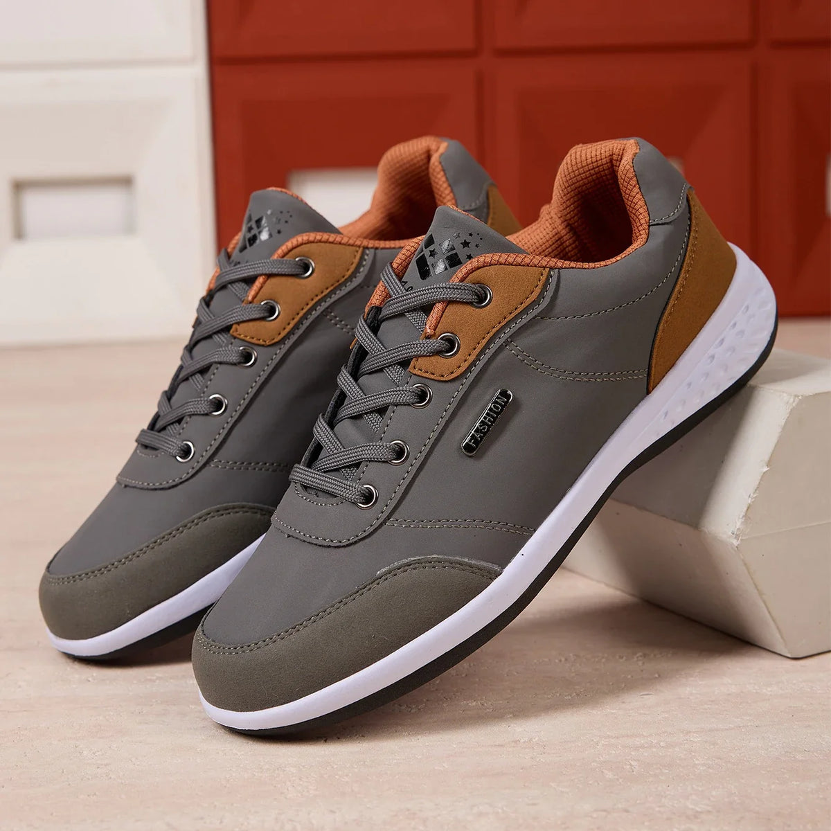 ZERJER New Arrival Men's Comfortable Casual Shoes, Fashion Leather Non-slip Sneakers, Breathable Lightweight Flat Shoes for Dail