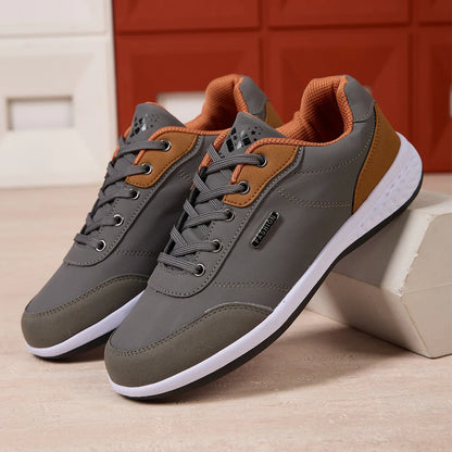 ZERJER New Arrival Men's Comfortable Casual Shoes, Fashion Leather Non-slip Sneakers, Breathable Lightweight Flat Shoes for Dail