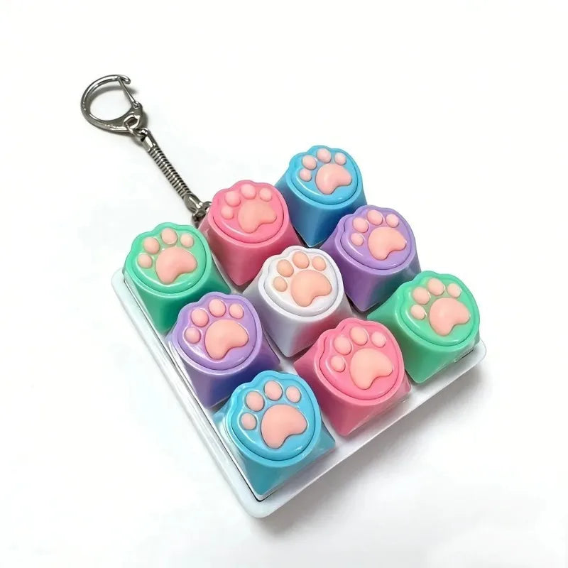 Cute Cat Claw Keychain 9 Keys Keyboard Decompression Keyboard DIY Keyboard Keychain For Adult Gifts