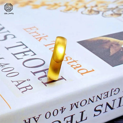 Sand Gold Adjustable Ring Matte Wide Band Openable Fade Resistant Unisex Couple Jewelry Solid Minimalist Gift