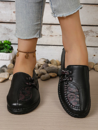 Women's Spring Autumn Leather Loafers Floral Embossed Slip‑On Flats Anti‑Slip Comfort Casual Mom Daily Walking Free Shipping