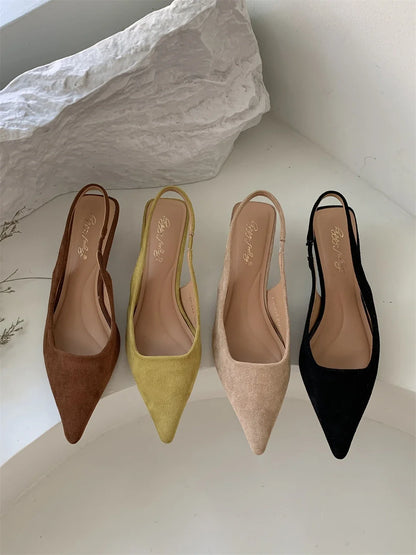 Bailamos Women Sandals Pointed Toe Elegant Low-heel Shoes Summer Fashion Slingback Woman Mules Shoes Pumps Dress Shoes