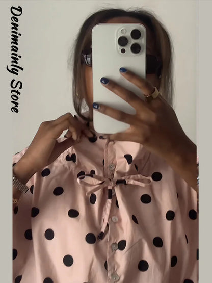 Casual Polka Dot Drawstring Jacket Women Lace Up Stand Collar Full Sleeve Single Breast Jacket 2026 Spring Lady Commute Coat New