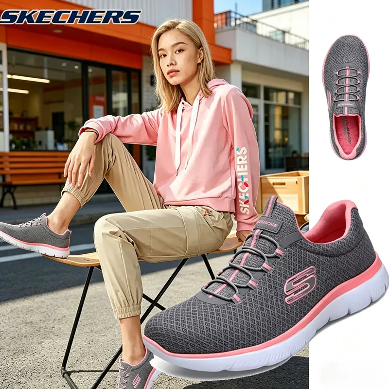 Skechers Women's Spring Shoes, Breathable Mesh Athletic Sneakers, Lightweight Running Shoes with Soft Soles 12980-GYPK