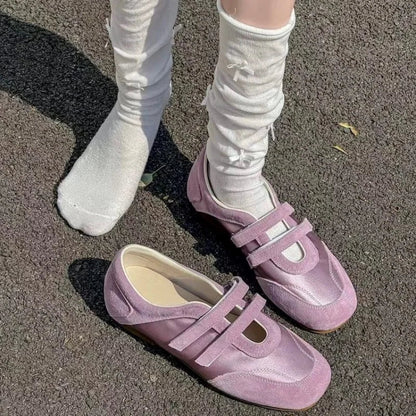 2026 Spring Autumn Women's Mary Janes | French Style Canvas Slip-on Flats | Wide Toe Box Velcro Soft Sole Casual Shoes