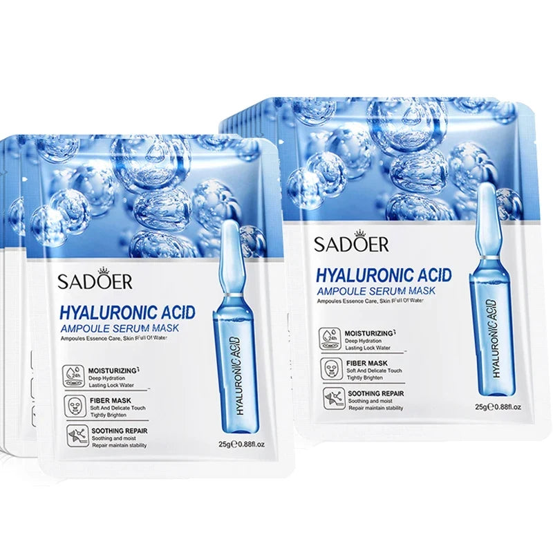 10pcs SADOER 24K Gold Vitamin C Hyaluronic Acid Face Mask Facial Moisturizing Firming Hydrating Facial Masks Skin Care Products
