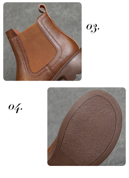 DRKANOL Fashion Women Thick Heel Ankle Boots Autumn Winter Warm Shoes Round Toe Real Cowhide British Style Slip On Chimney Boots