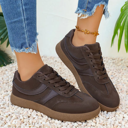 Retro Brown Platform Sneakers Women 2026 Flat Trend German Training Shoes Woman Plus Size 43 Non-slip Thick Sole Vulcanize Shoes