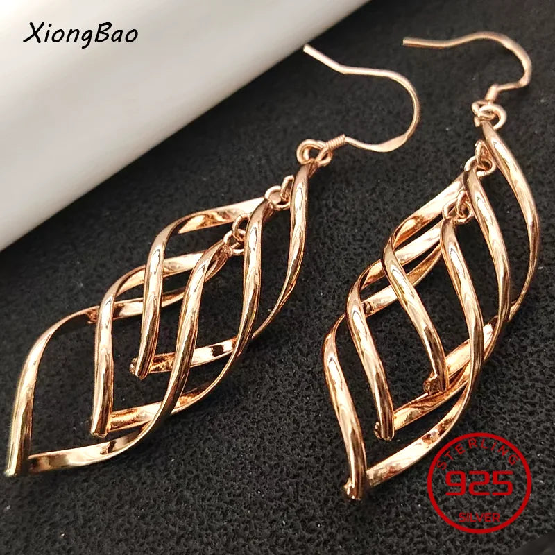 925 Sterling Silver Earrings New Women Elegant Temperament Sterling Anniversary Gift Fashion Jewelry Accessories Geometric Ears