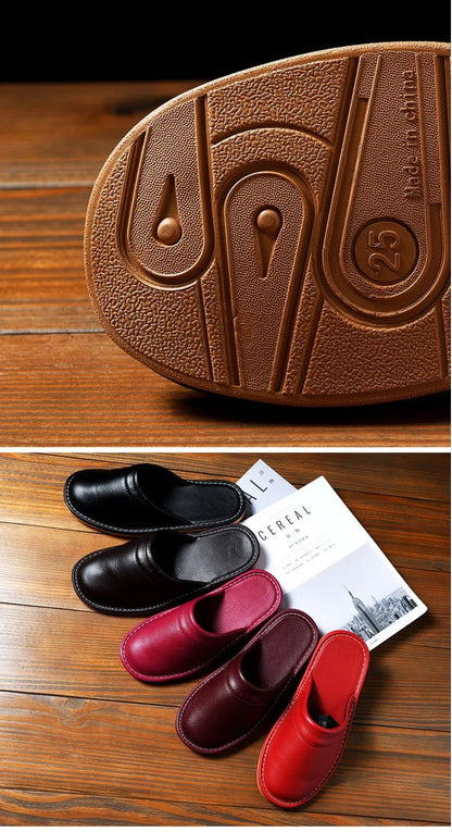 Luxury Men Leather Handmade Women Home Slippers Autumn Winter Plush Slip on Soft Black Brown Bedroom Indoor Flat Men Shoes