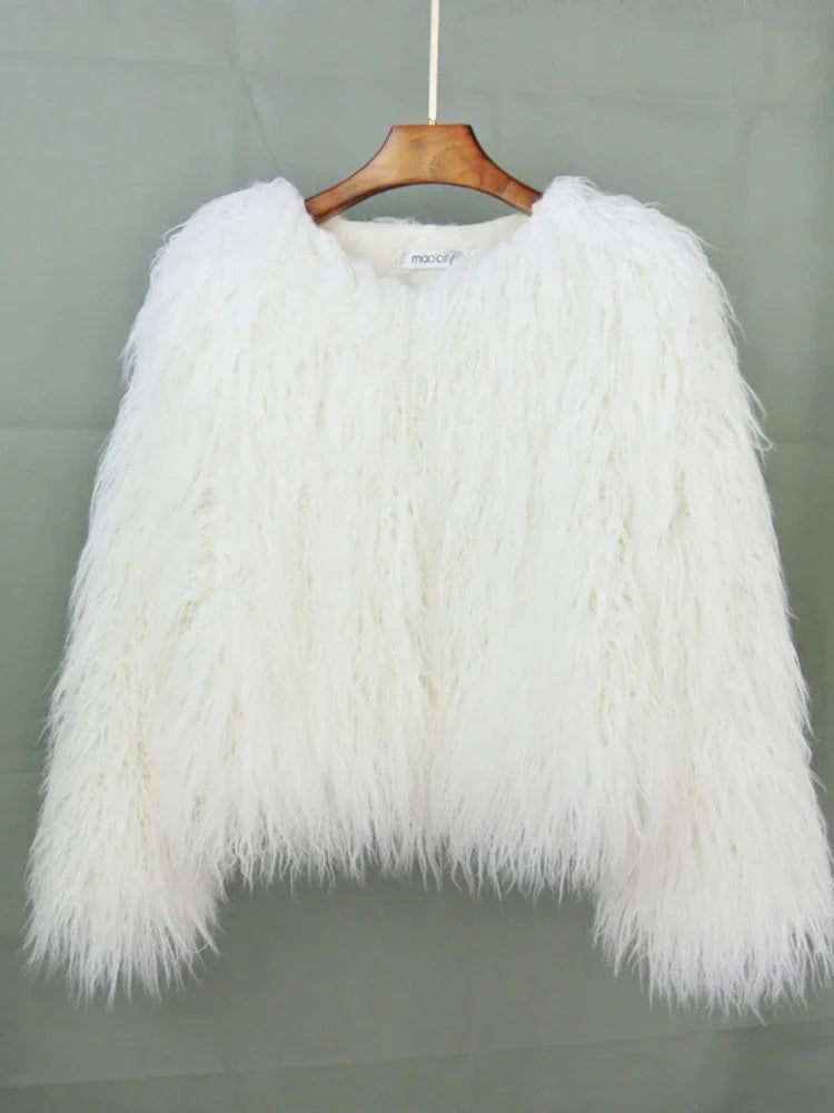Colorful Warm Faux Women Fur Coat  Black White Pink Plush Coat Female Jacket Fur Autumn Winter Shaggy Outerwear High Street 2025