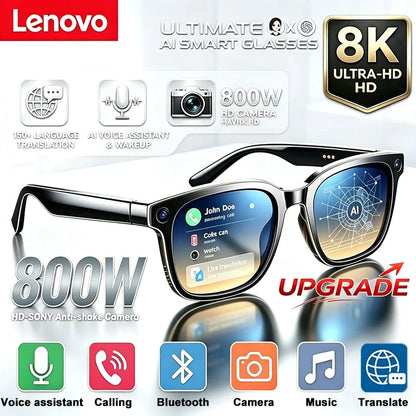 Lenovo Upgrade Smart AI Glasses 800W HD 8K Shooting Camera Photo Video Voice Call Translation Bluetooth AI Motorcycle Glasses