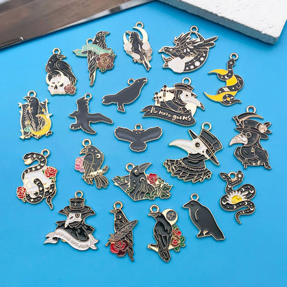 Mix 10/20 pcs of Alloy Enamel Halloween Charms Pendants, Suitable for DIY Necklace, Earring, Keychain Jewelry Making Accessory.