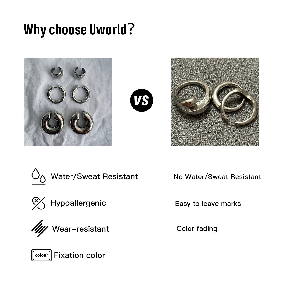 Uworld Simple Classic 18K Gold Color Plated Stainless Steel 2MM Coil Earrings Women's Accessories Party Gift