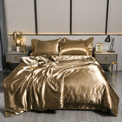 A/B Double-Sided Color Bedding Set Silky Satin Duvet Cover Bed Sheet Pillowcase Luxury Bedsheet King Queen Double Twin Size