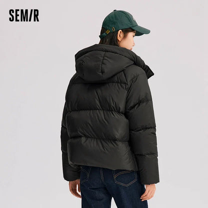 Semir Down Jacket Women Solid Color Loose Versatile 2025 Winter New Waterproof Oil-proof Stain-proof Hooded Coat Down Jacket