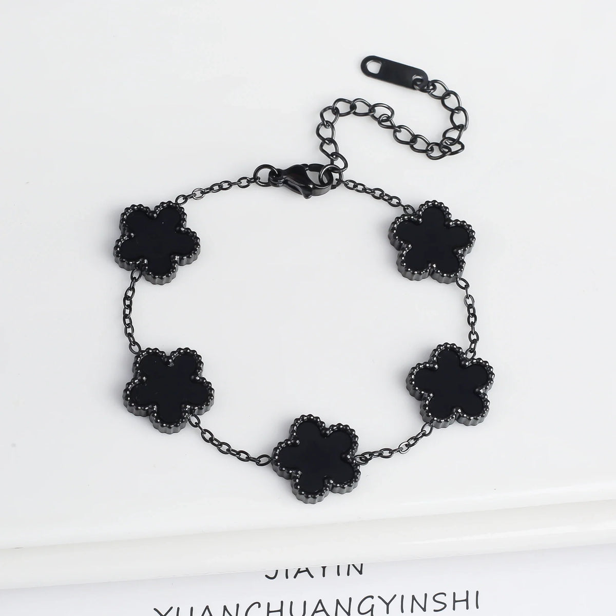 Hot Sale Black/Gold Stainless Steel Laser Five-Leaf Flower Charm Bracelet Personalized For Man Woman Classic Clover Jewelry