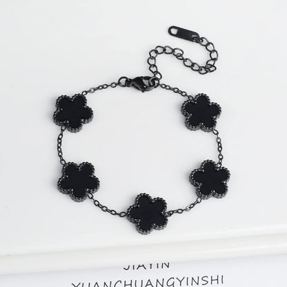 Hot Sale Black/Gold Stainless Steel Laser Five-Leaf Flower Charm Bracelet Personalized For Man Woman Classic Clover Jewelry
