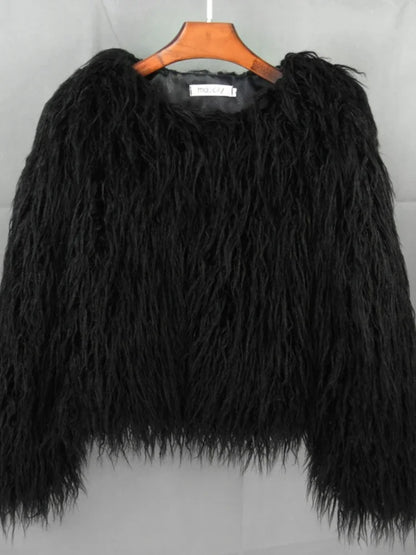 Colorful Warm Faux Women Fur Coat  Black White Pink Plush Coat Female Jacket Fur Autumn Winter Shaggy Outerwear High Street 2025